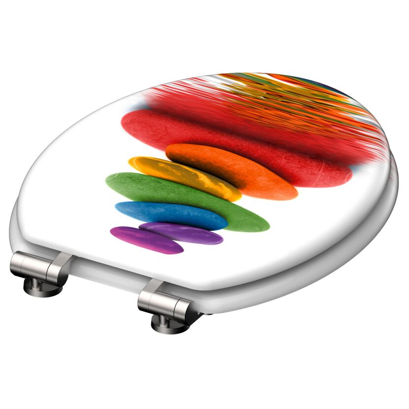 Bunter WC-Sitz mit Steinen