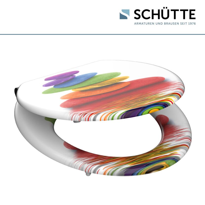Bunter WC-Sitz mit Steinen