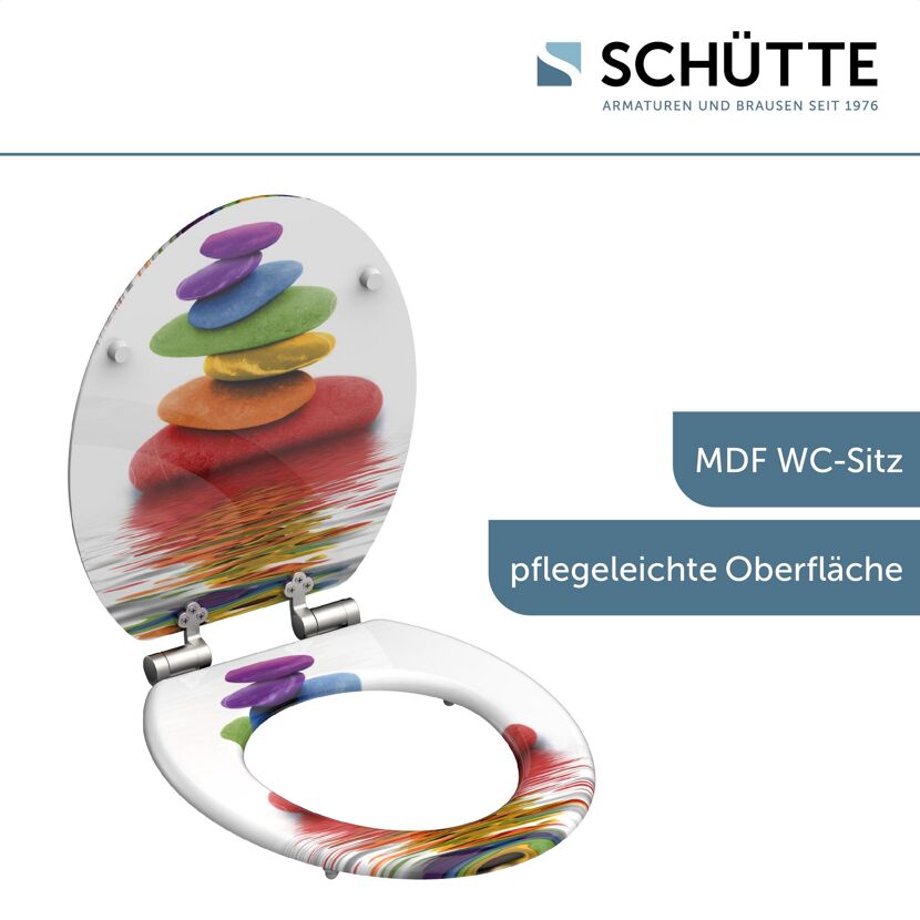 Bunter WC-Sitz mit Steinen