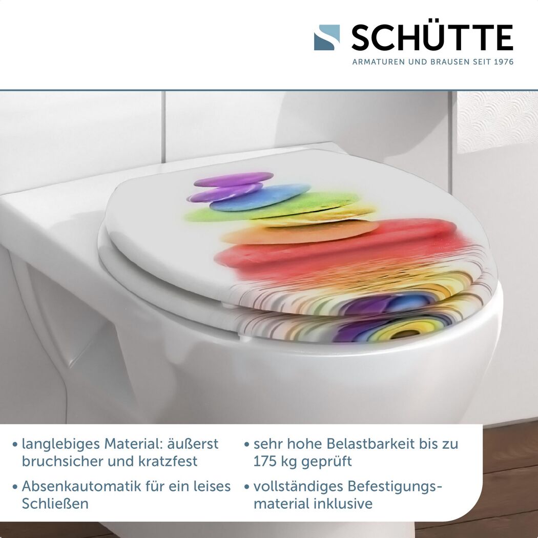 Bunter Toilettendeckel mit Steindesign