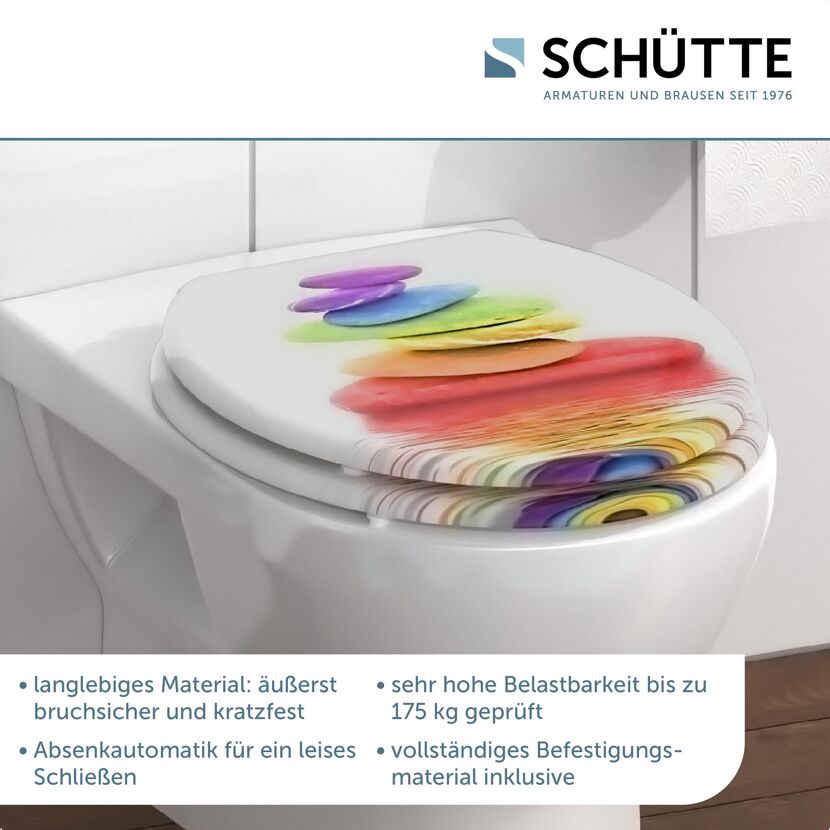 Bunter Toilettendeckel mit Steindesign