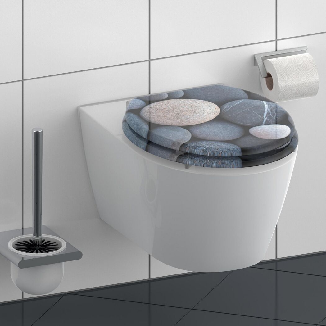 WC-Sitz 'Grey Stones' mit Absenkautomatik Holzkern