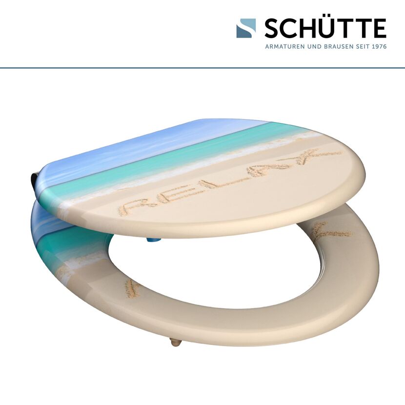 WC-Sitz mit Strandmotiv und Aufschrift "Relax"