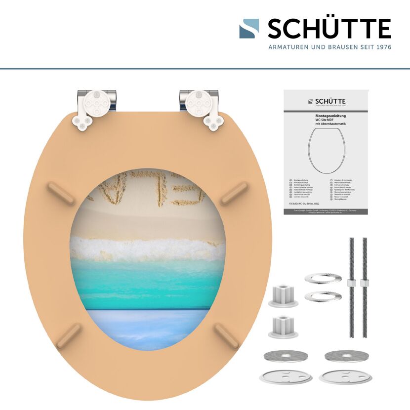 WC-Sitz mit Strandmotiv, Montageanleitung und Zubehör