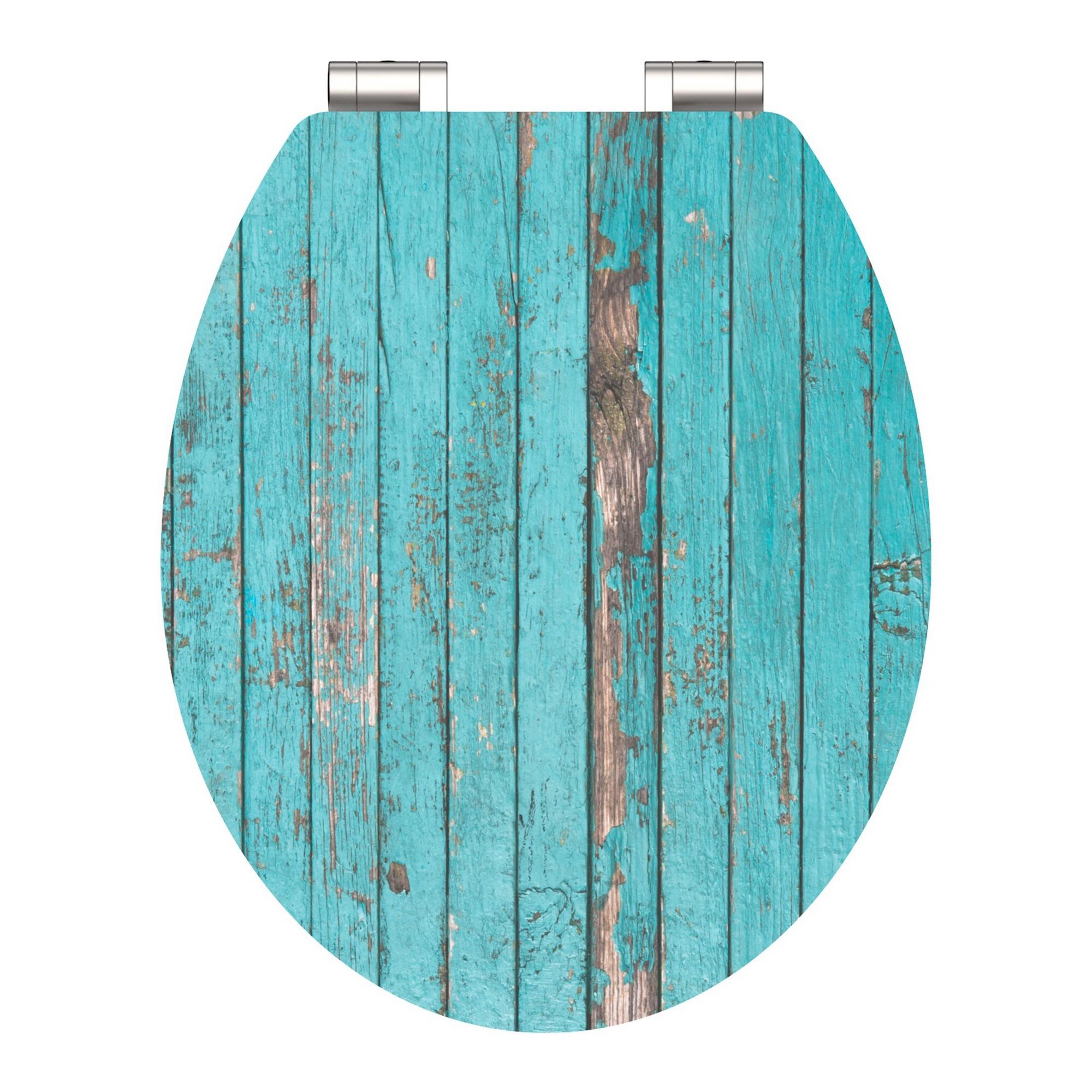 WC-Sitz mit türkisfarbenem Holzdekor
