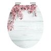 WC-Sitz mit Kirschblüten auf weißem Holz