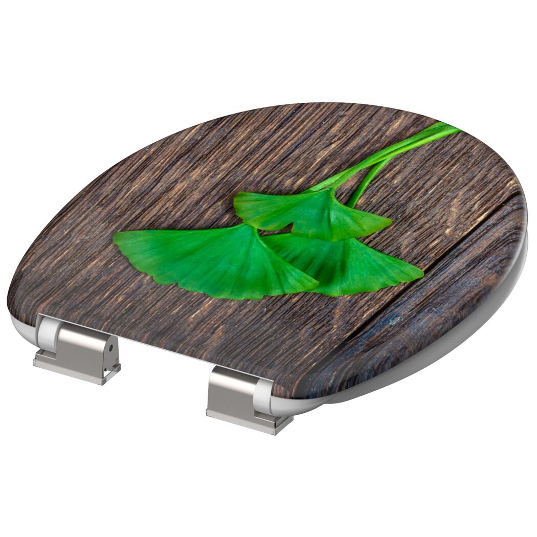WC-Sitz mit Ginkgo-Blättern und Holzdekor