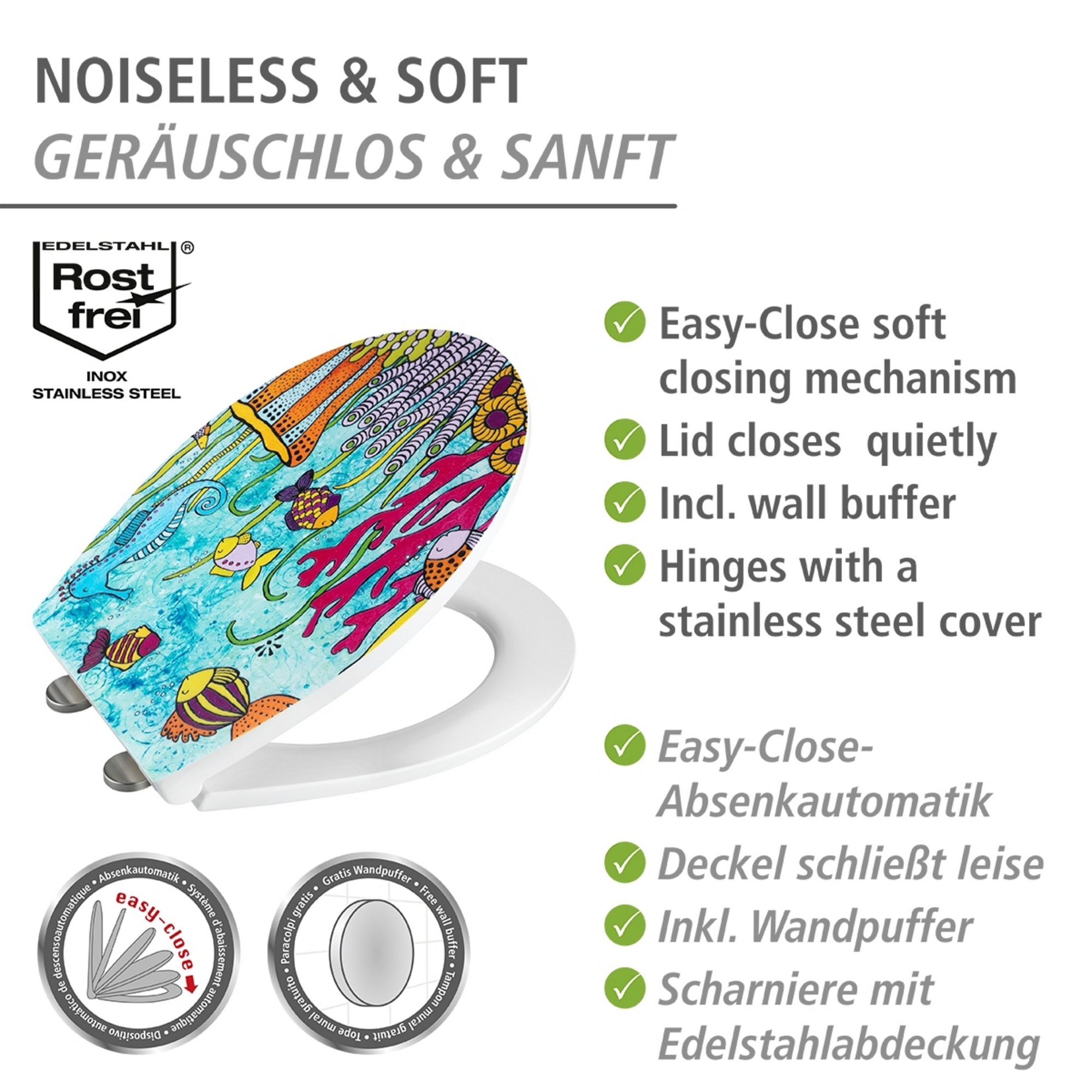 WC-Sitz 'Ocean Life' mehrfarbig Duroplast Absenkautomatik