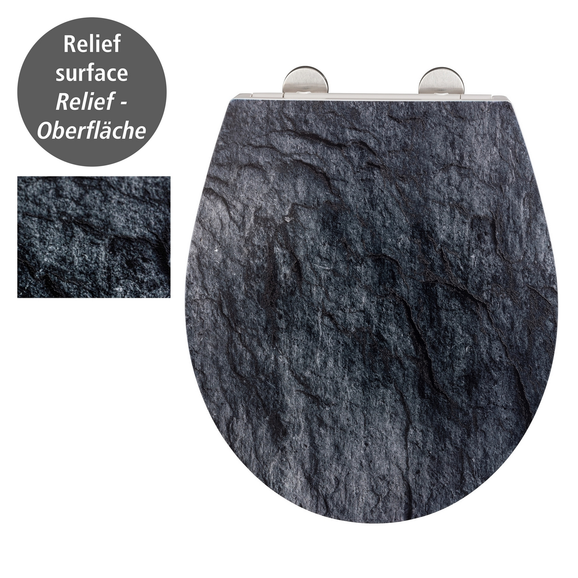 WC-Sitz 'Slate Rock' anthrazit Duroplast Reliefoberfläche, mit Absenkautomatik
