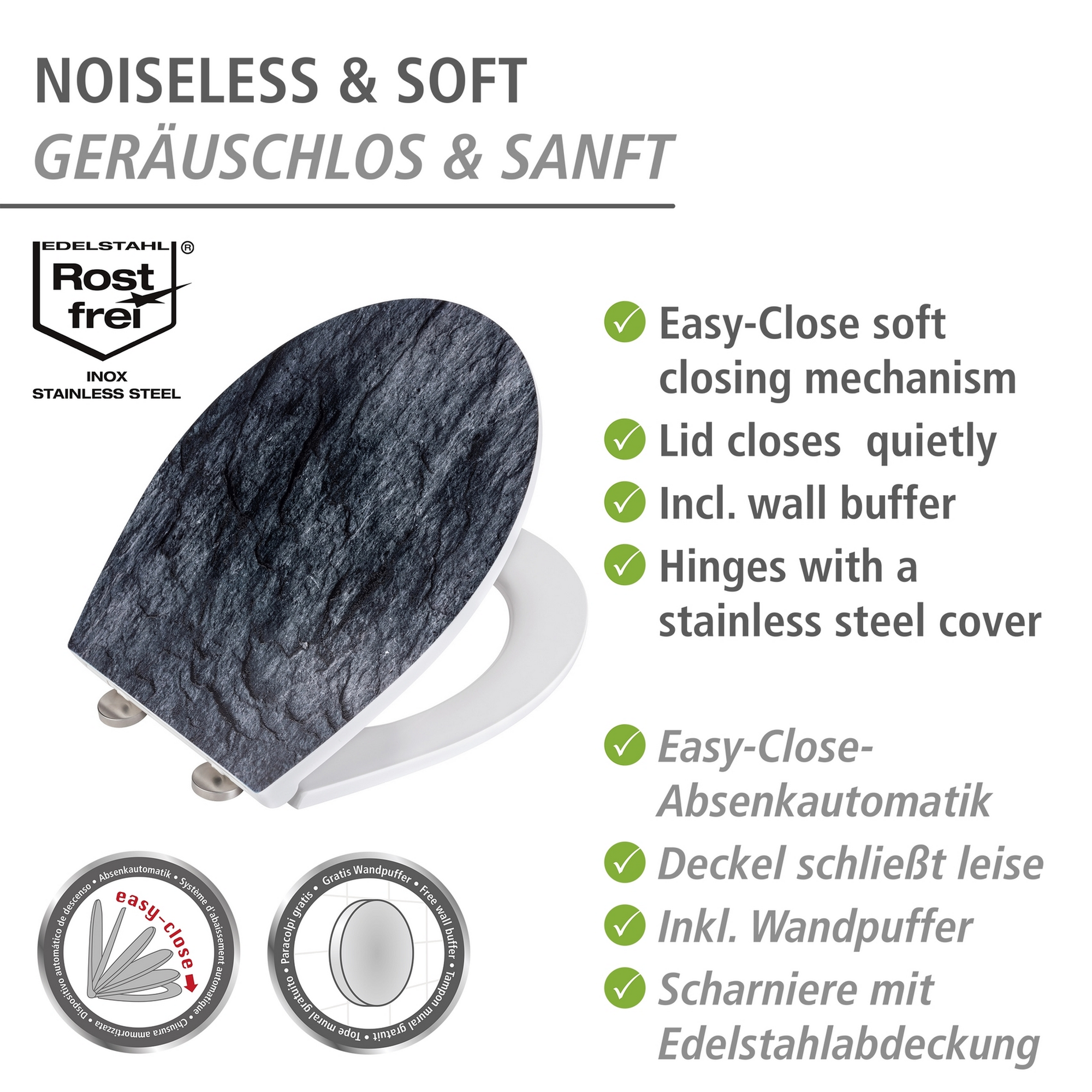 WC-Sitz 'Slate Rock' anthrazit Duroplast Reliefoberfläche, mit Absenkautomatik