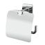 Chromfarbener Toilettenpapierhalter mit Deckel.