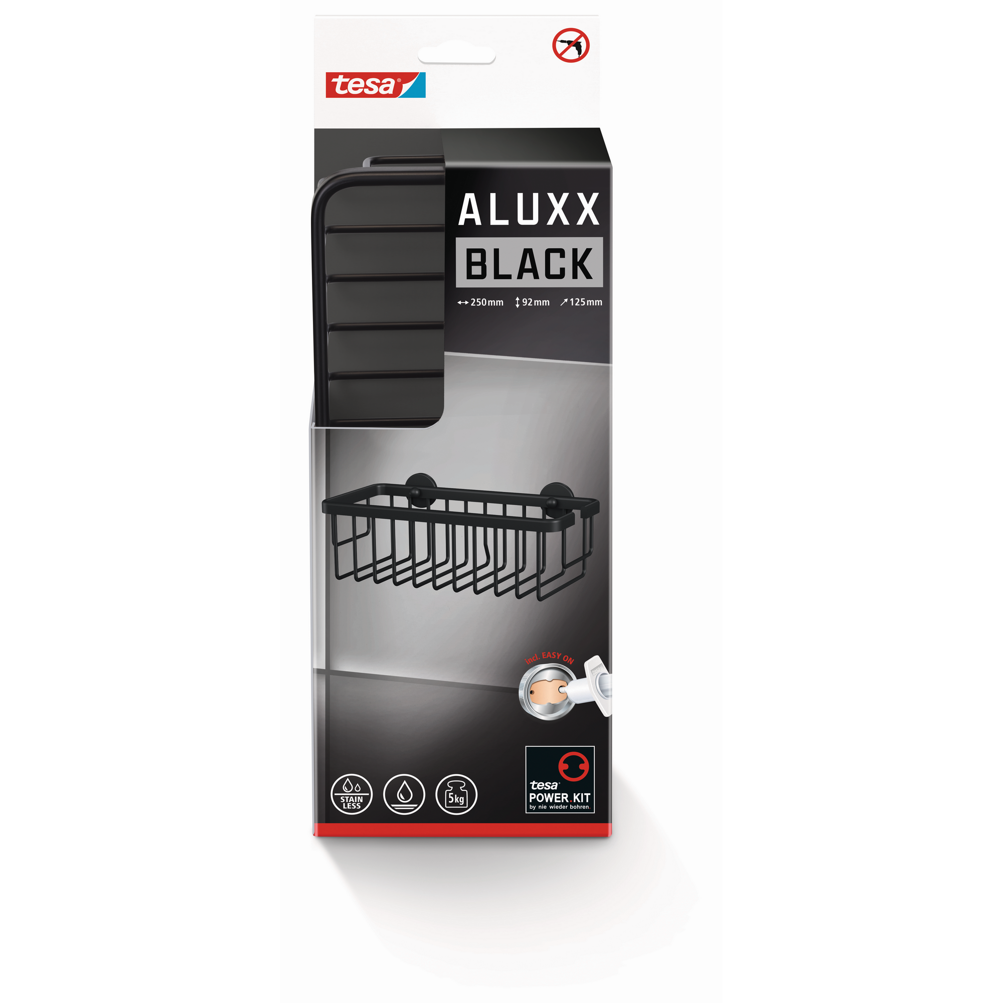 Duschkorb 'Aluxx Black' mattschwarz mit Klebelösung 25 x 9,2 x 12,5 cm + product picture