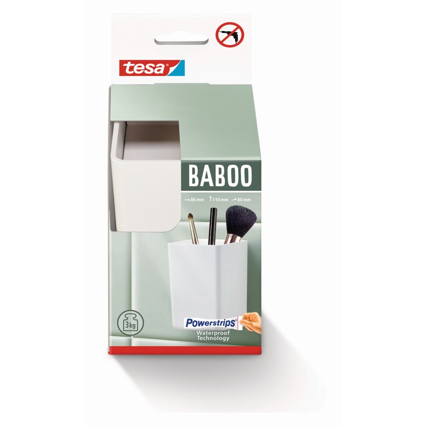 Tesa Baboo Aufbewahrungsbox, weiß, mit Powerstrips Waterproof Technology.