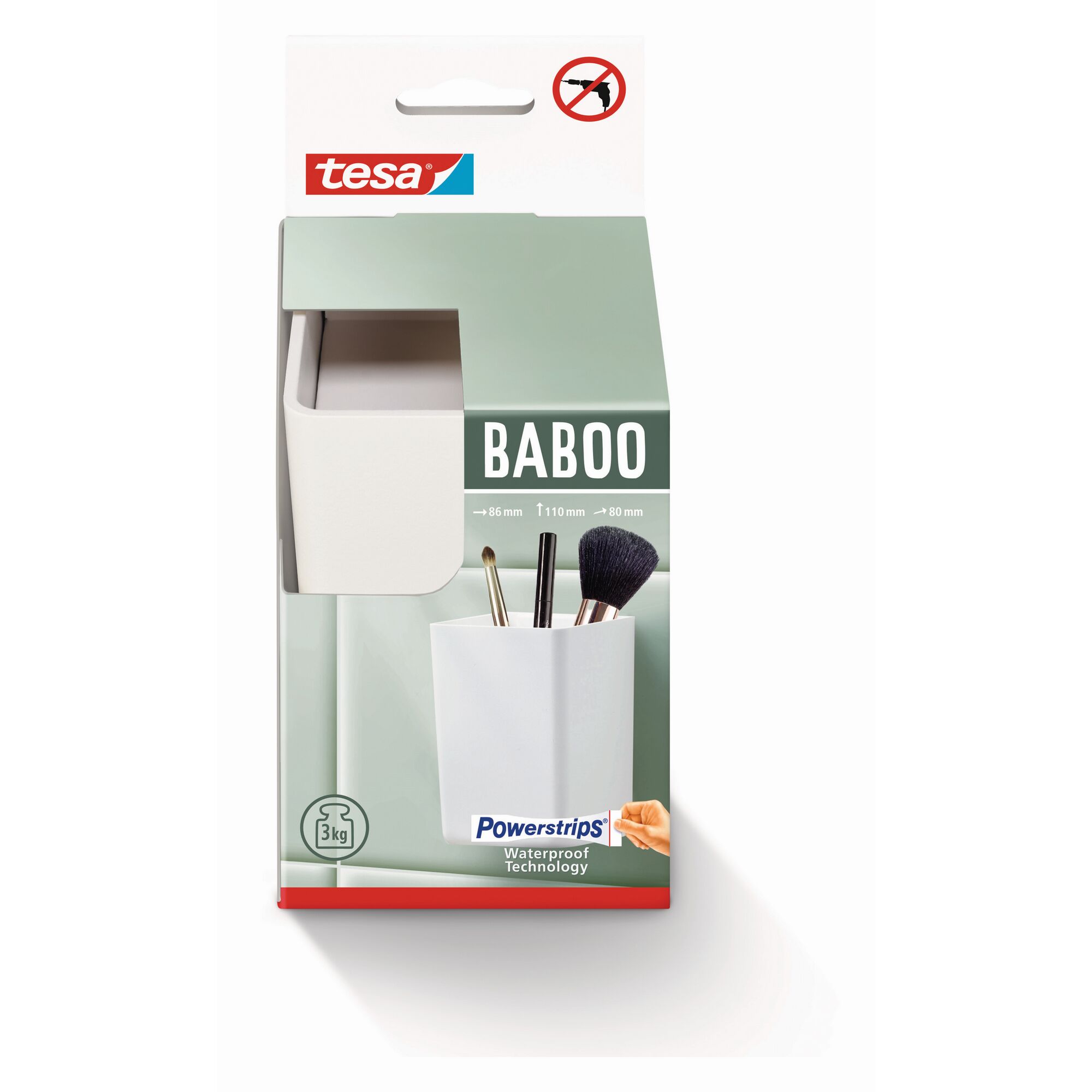 Tesa Baboo Aufbewahrungsbox, weiß, mit Powerstrips Waterproof Technology.