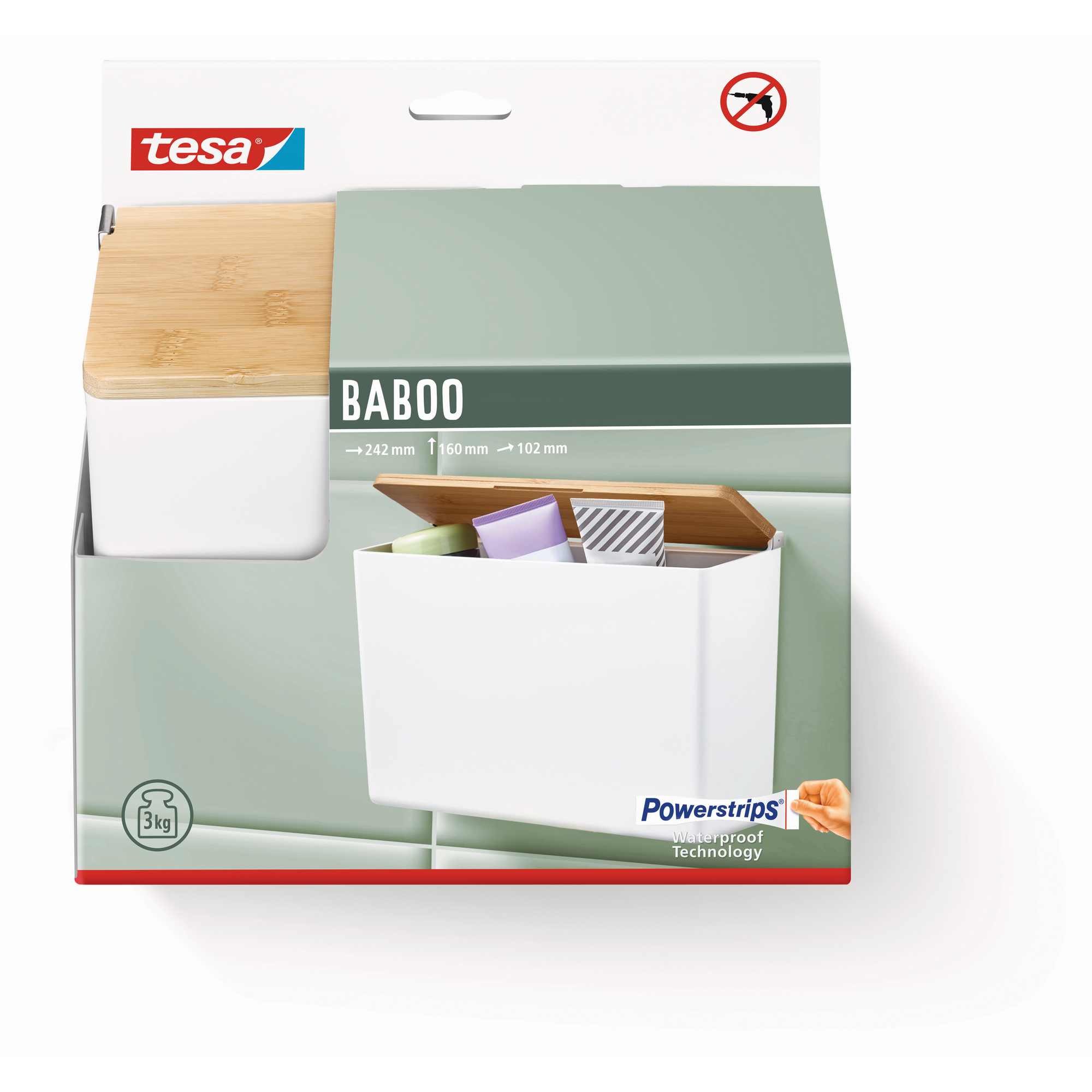 Aufbewahrungsbox 'Baboo' extra groß mattweiß  24,2 x 16 x 10,2 cm mit Bambusdeckel + product picture