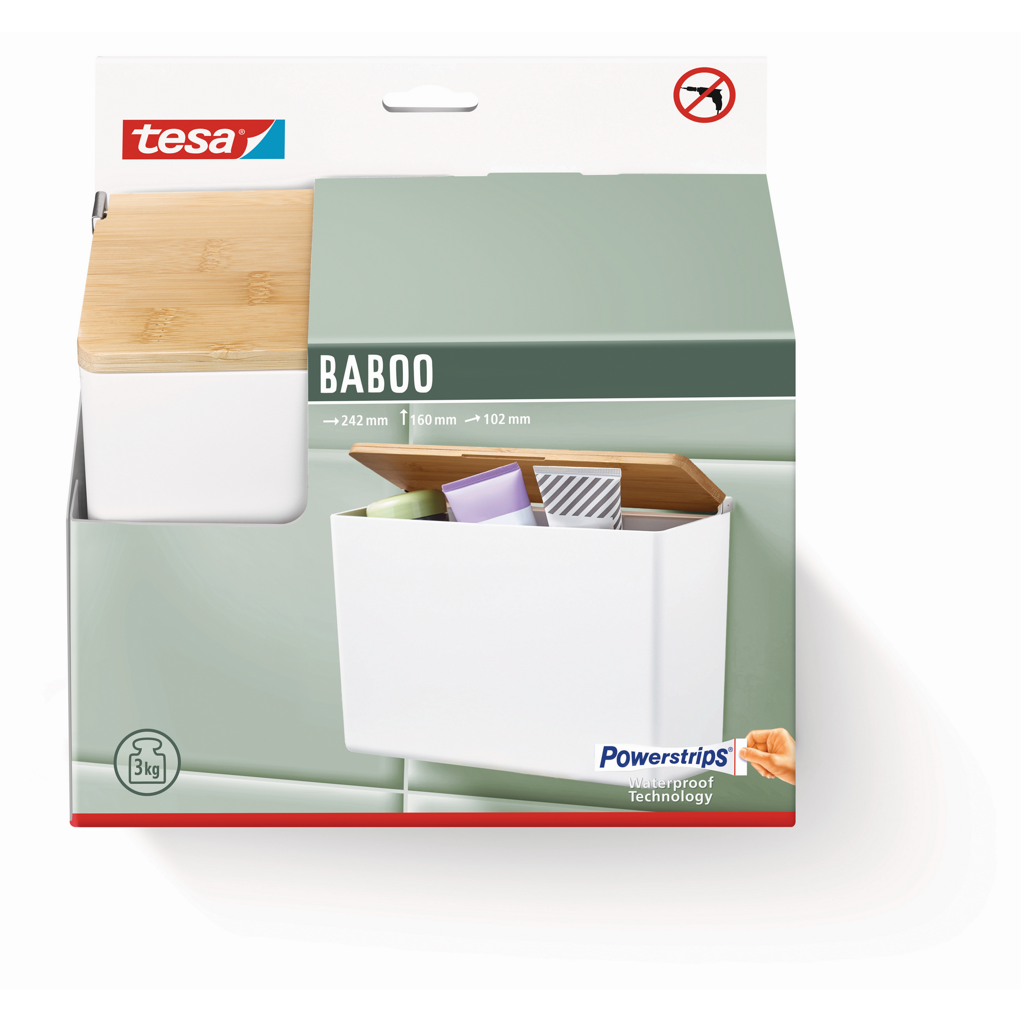 Aufbewahrungsbox 'Baboo' extra groß mattweiß  24,2 x 16 x 10,2 cm mit Bambusdeckel