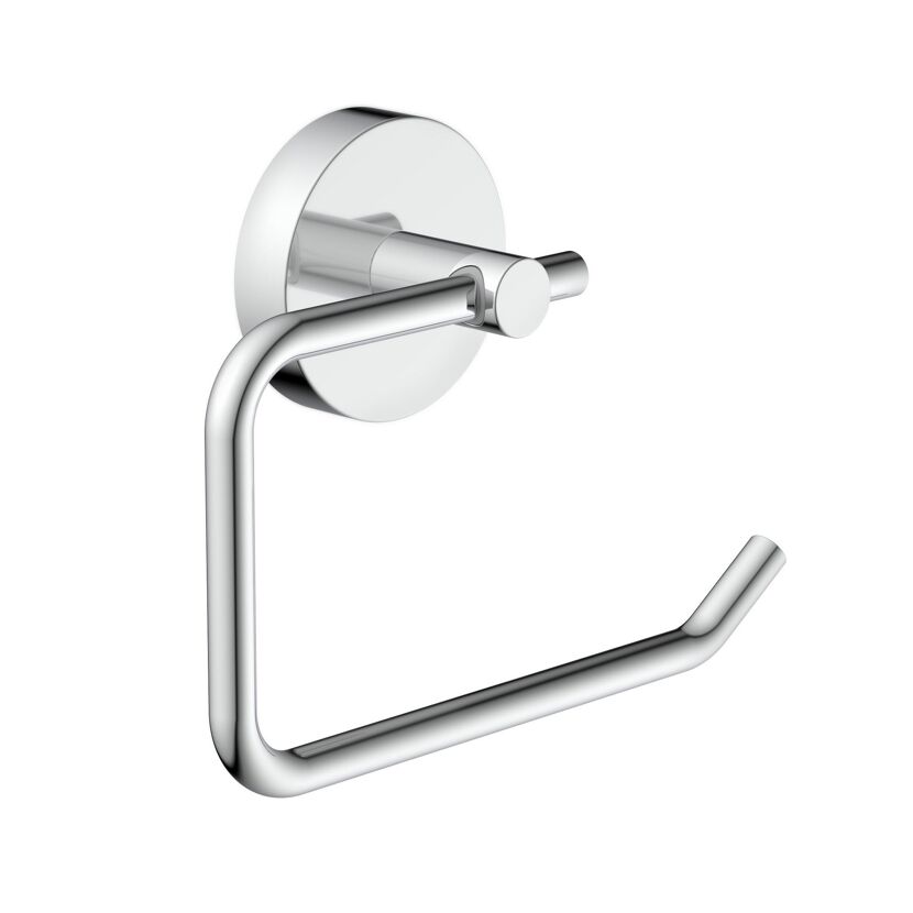 Chromfarbener WC-Papierhalter an der Wand.