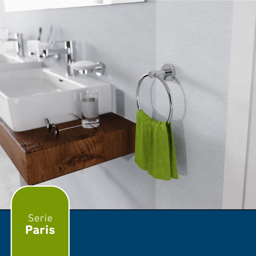 Handtuchring chrom Serie Paris mit grünem Handtuch