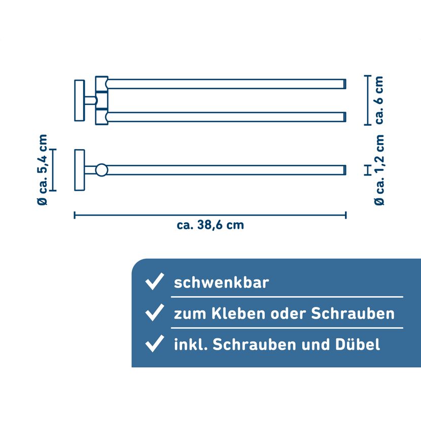 Schwenkbarer Handtuchhalter mit Maßen