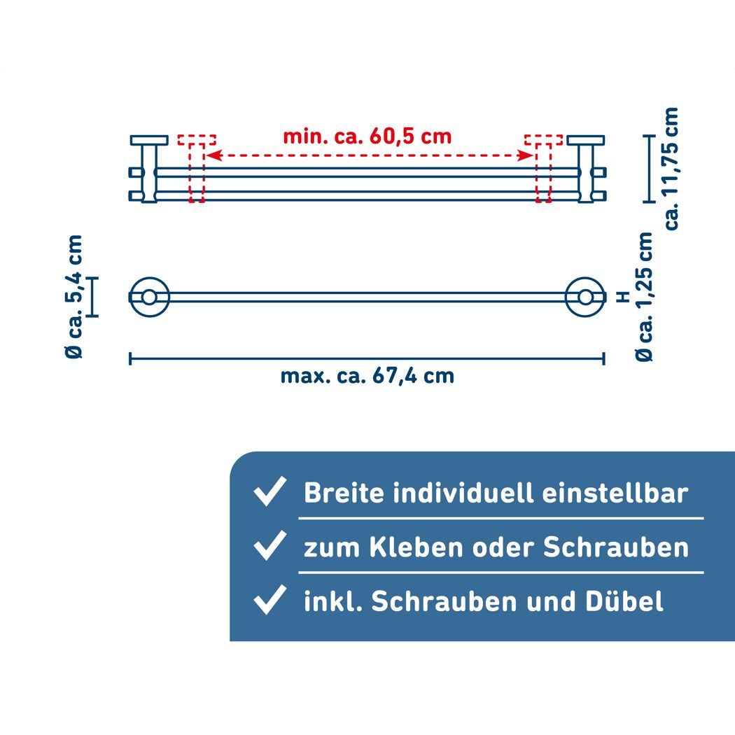 Handtuchstange 'Rom' mattschwarz 67,4 x 11,75 cm