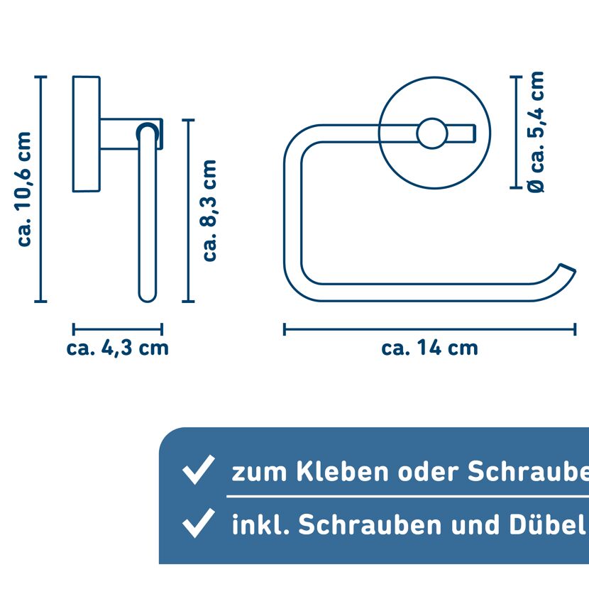 WC-Papierhalter schwarz, zum Kleben oder Schrauben