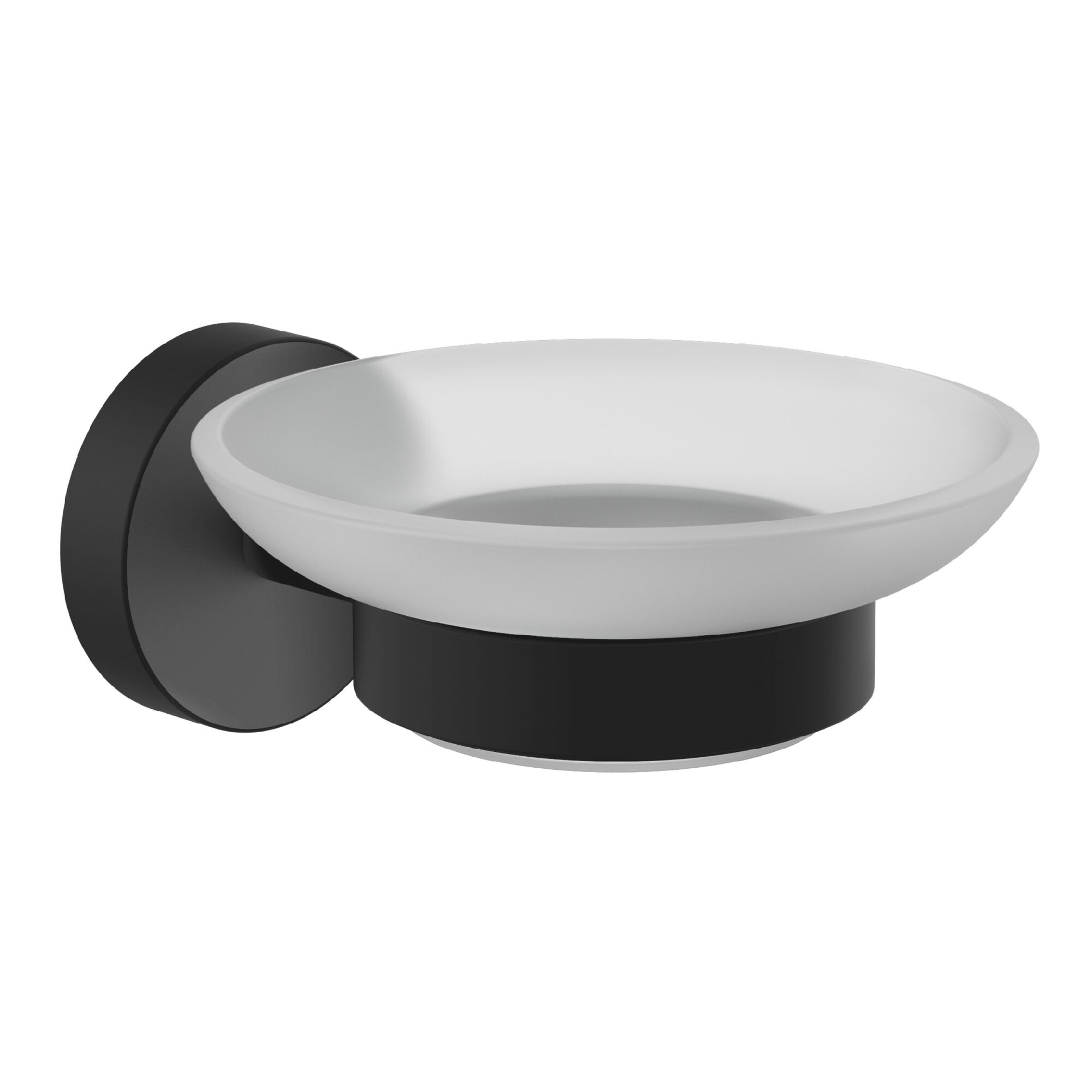 Schwarze Seifenschale mit Einsatz aus Milchglas