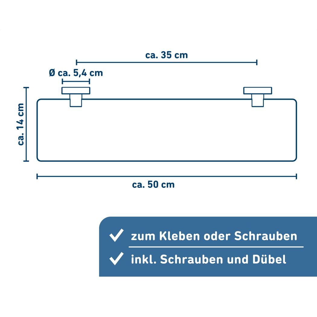 Glasablage mit den Maßen 50 x 14 cm.