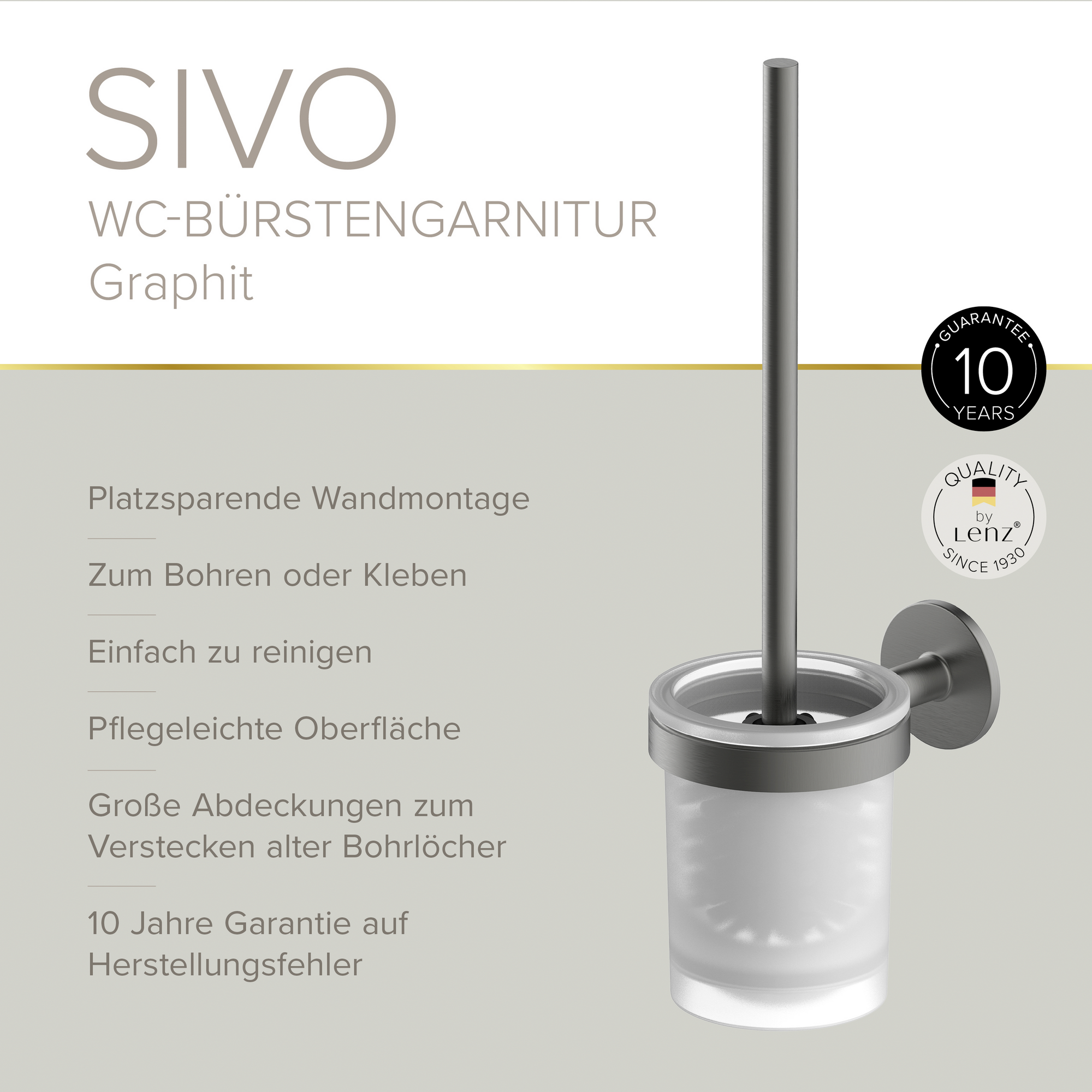 Bürstengarnitur 'Sivo' Graphitfarben 36,5 cm