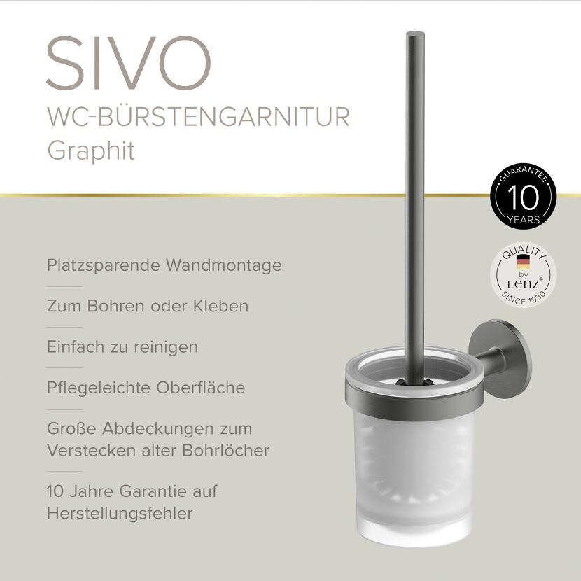 Bürstengarnitur 'Sivo' Graphitfarben 36,5 cm