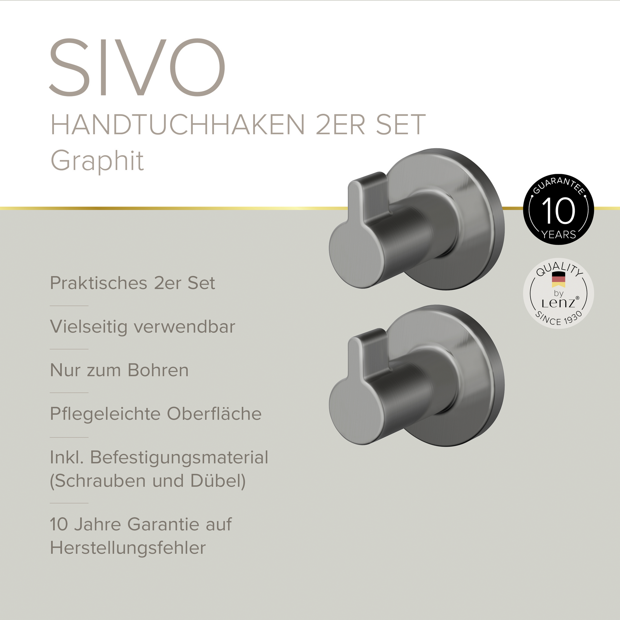 Handtuchhaken 'Sivo' Ø 35 mm graphit 2er-Set