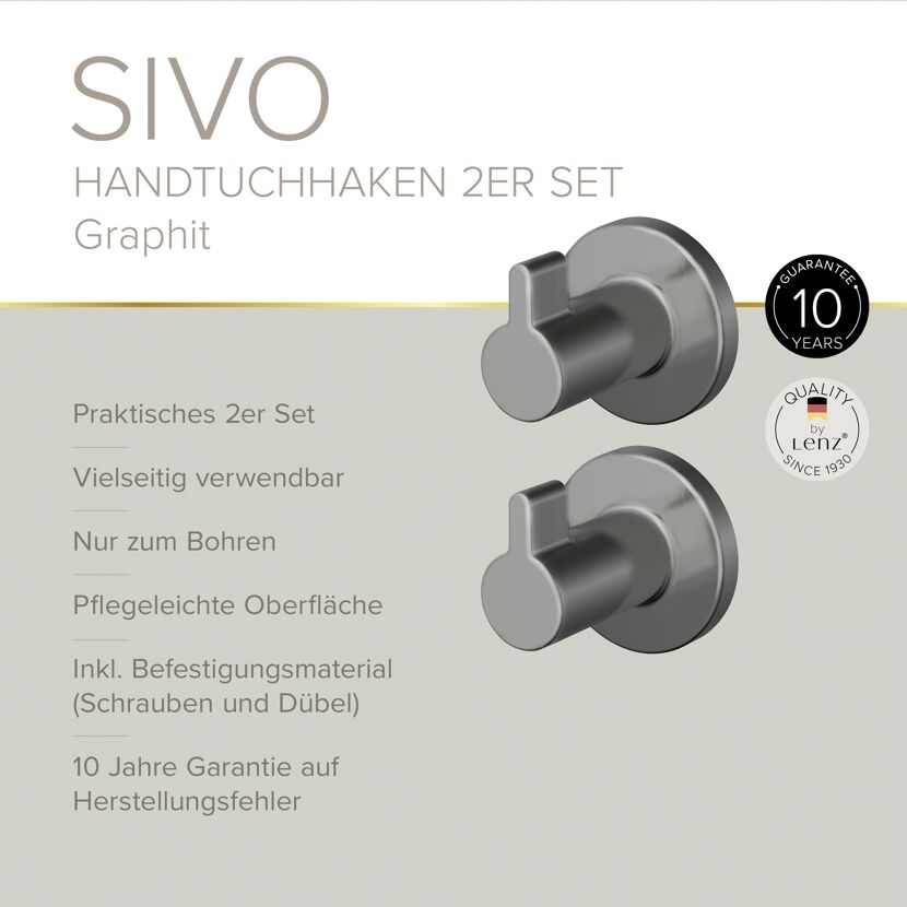 Handtuchhaken 'Sivo' Ø 35 mm graphit 2er-Set
