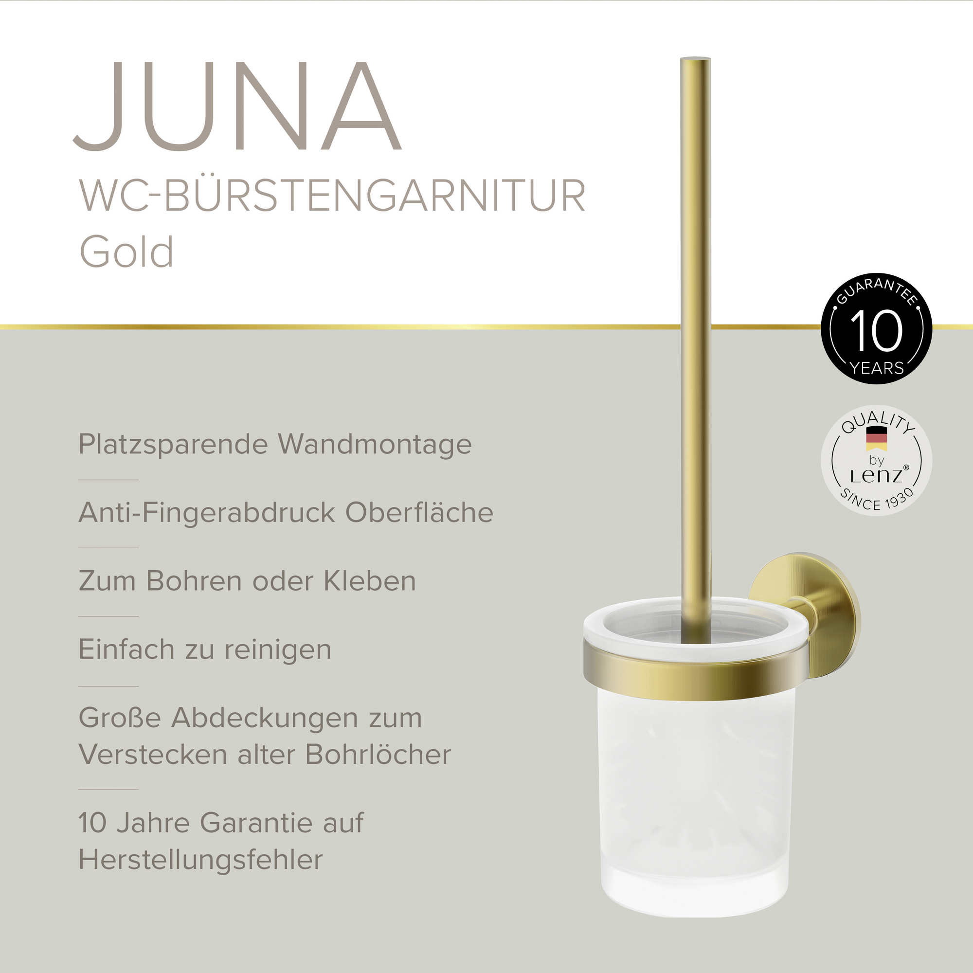 WC-Bürstengarnitur 'Juna' matt gold mit Glashalterung, wandhängend