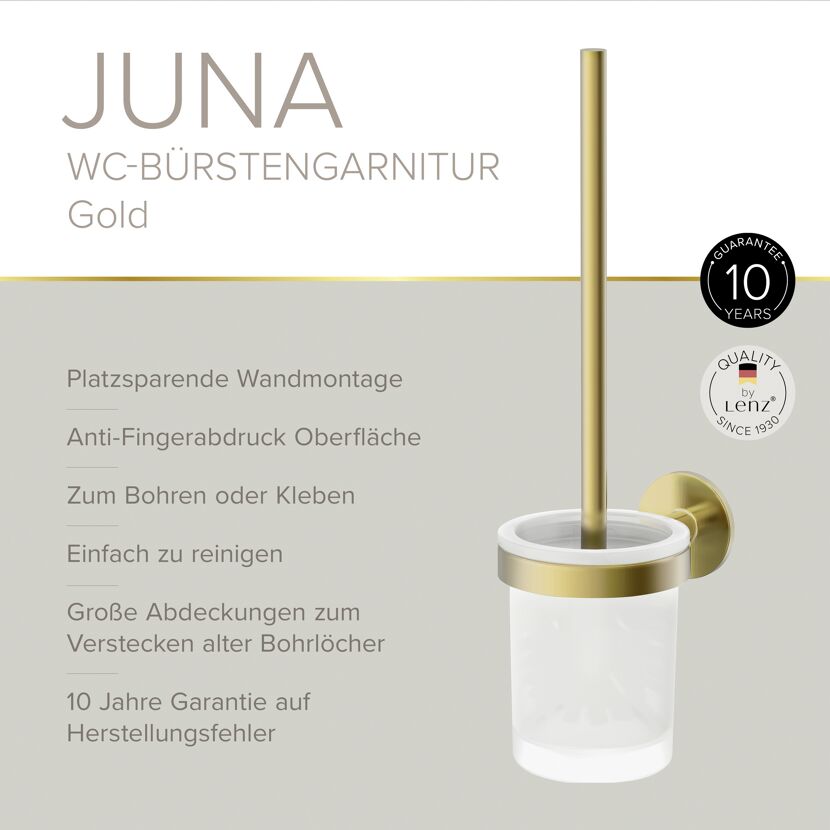 WC-Bürstengarnitur 'Juna' matt gold mit Glashalterung, wandhängend