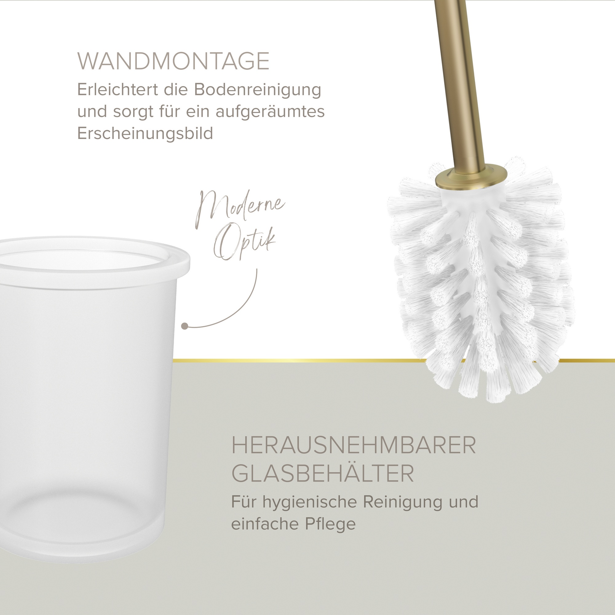 WC-Bürstengarnitur 'Juna' matt gold mit Glashalterung, wandhängend