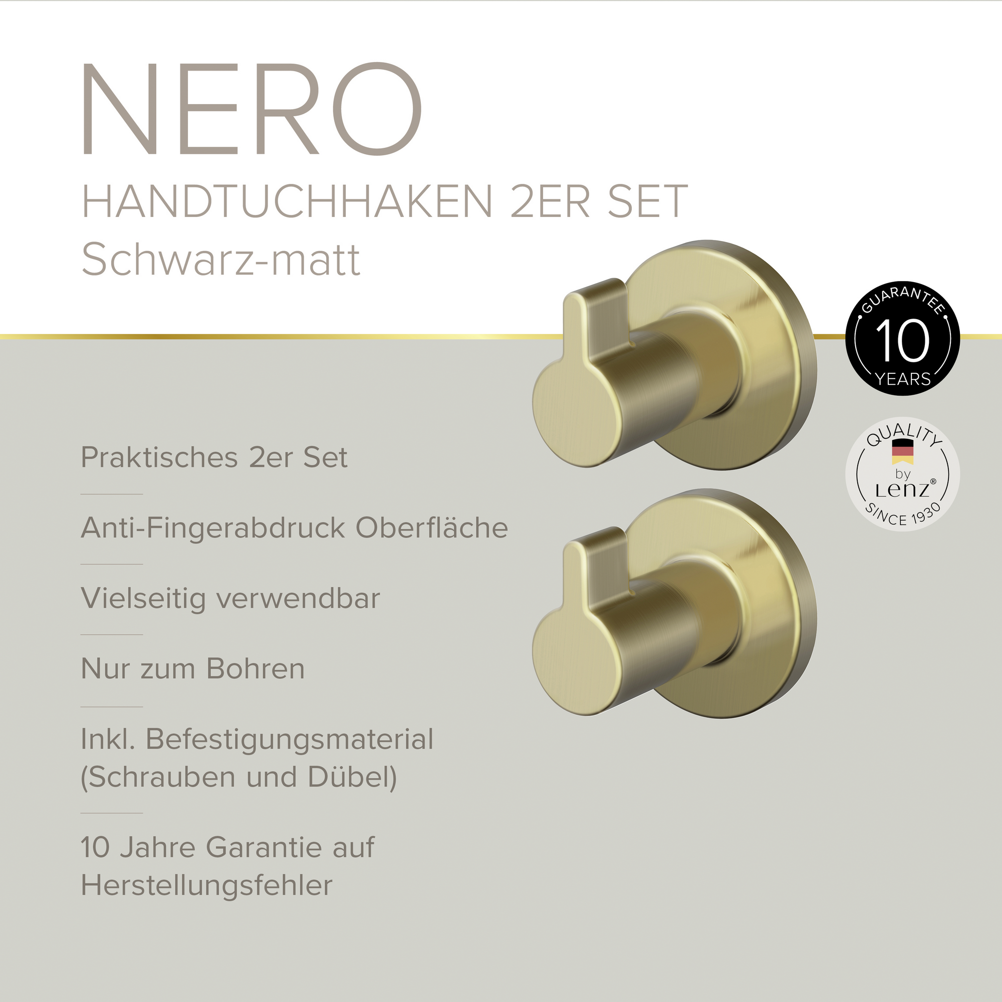 Handtuchhaken 'Juna' Ø 35 mm gold 2er-Set
