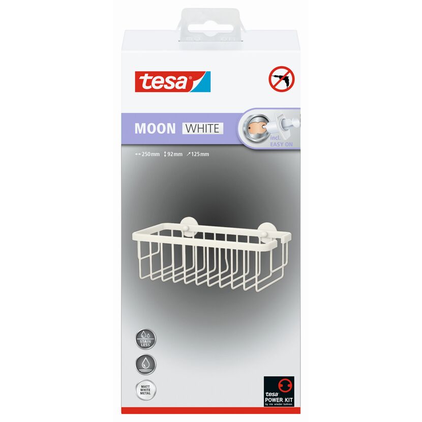 Weißer Duschkorb, Tesa, ohne Bohren
