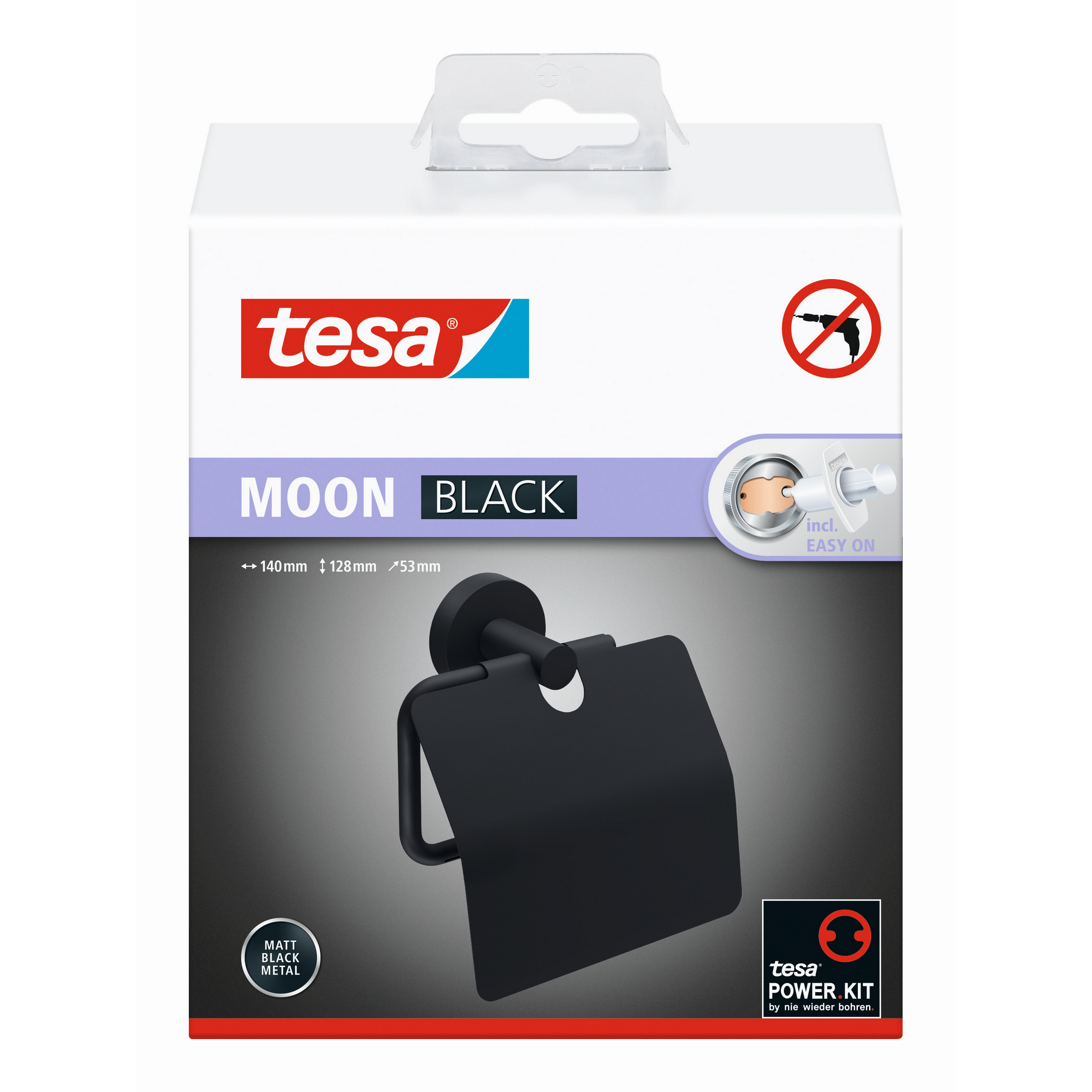 WC-Papierrollenhalter 'Moon Black' matt schwarz mit Deckel und Klebelösung 14 x 12,8 x 5,25 cm + product picture