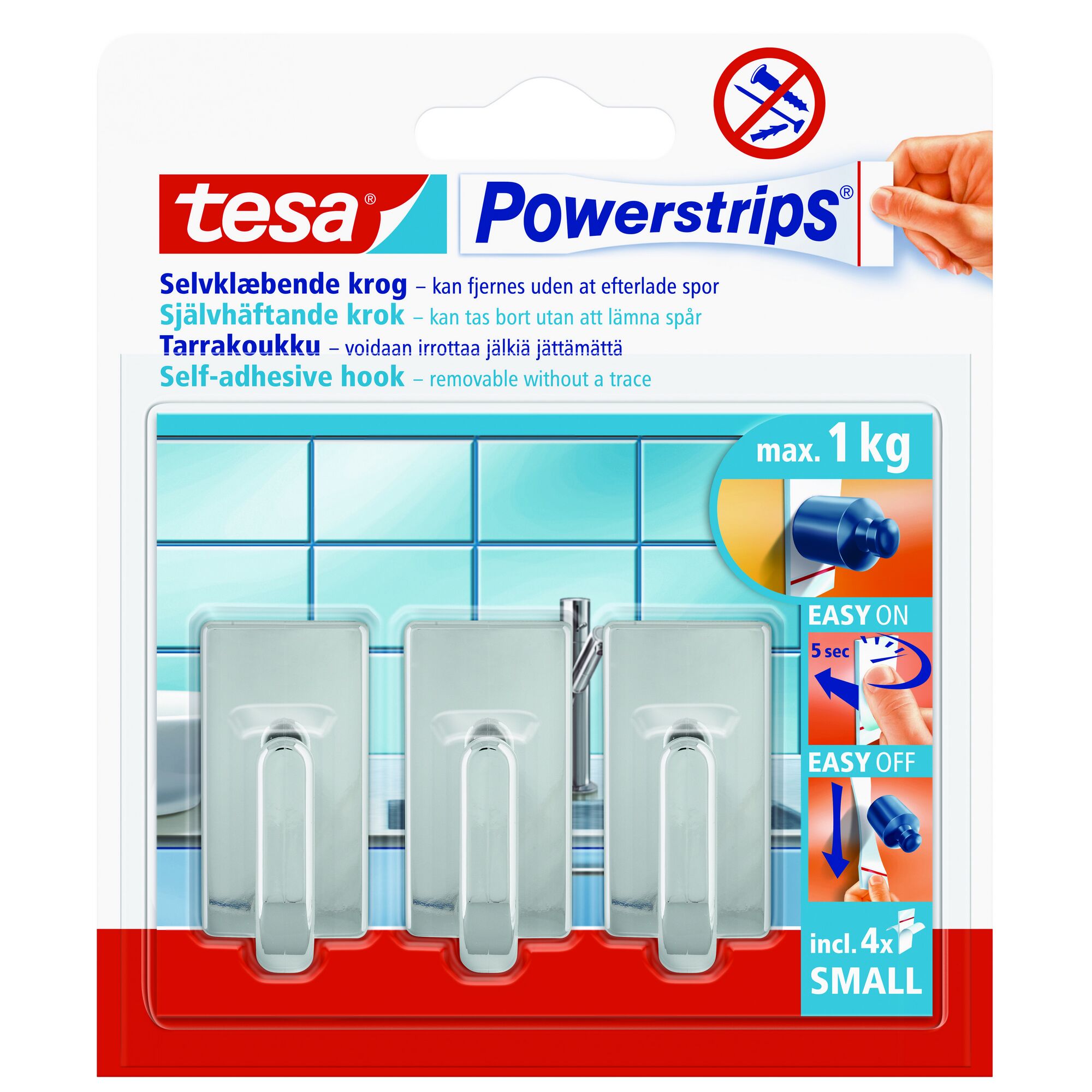 Tesa Powerstrips Klebehaken, 4er-Pack, Small