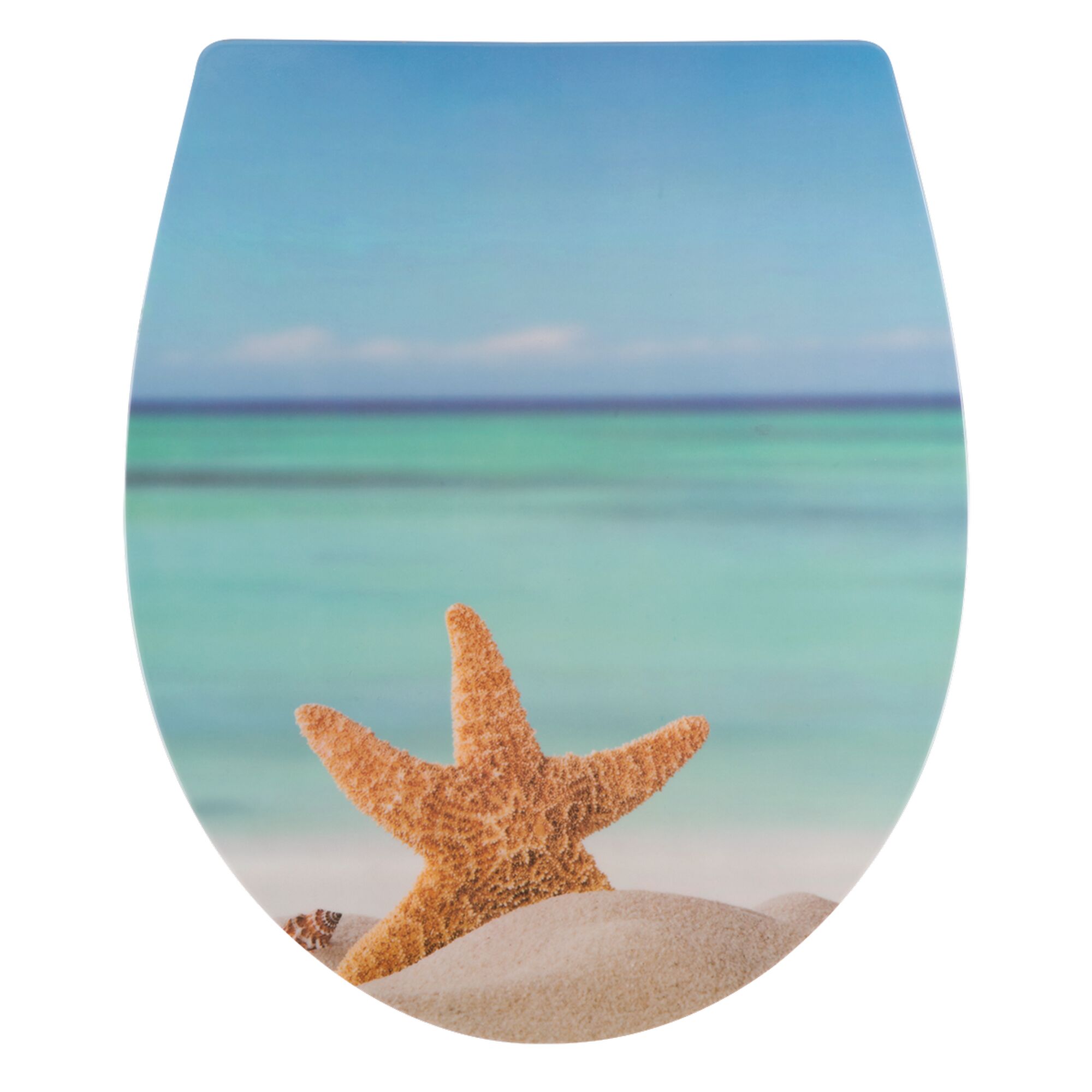 WC-Sitz mit Seestern-Motiv am Strand