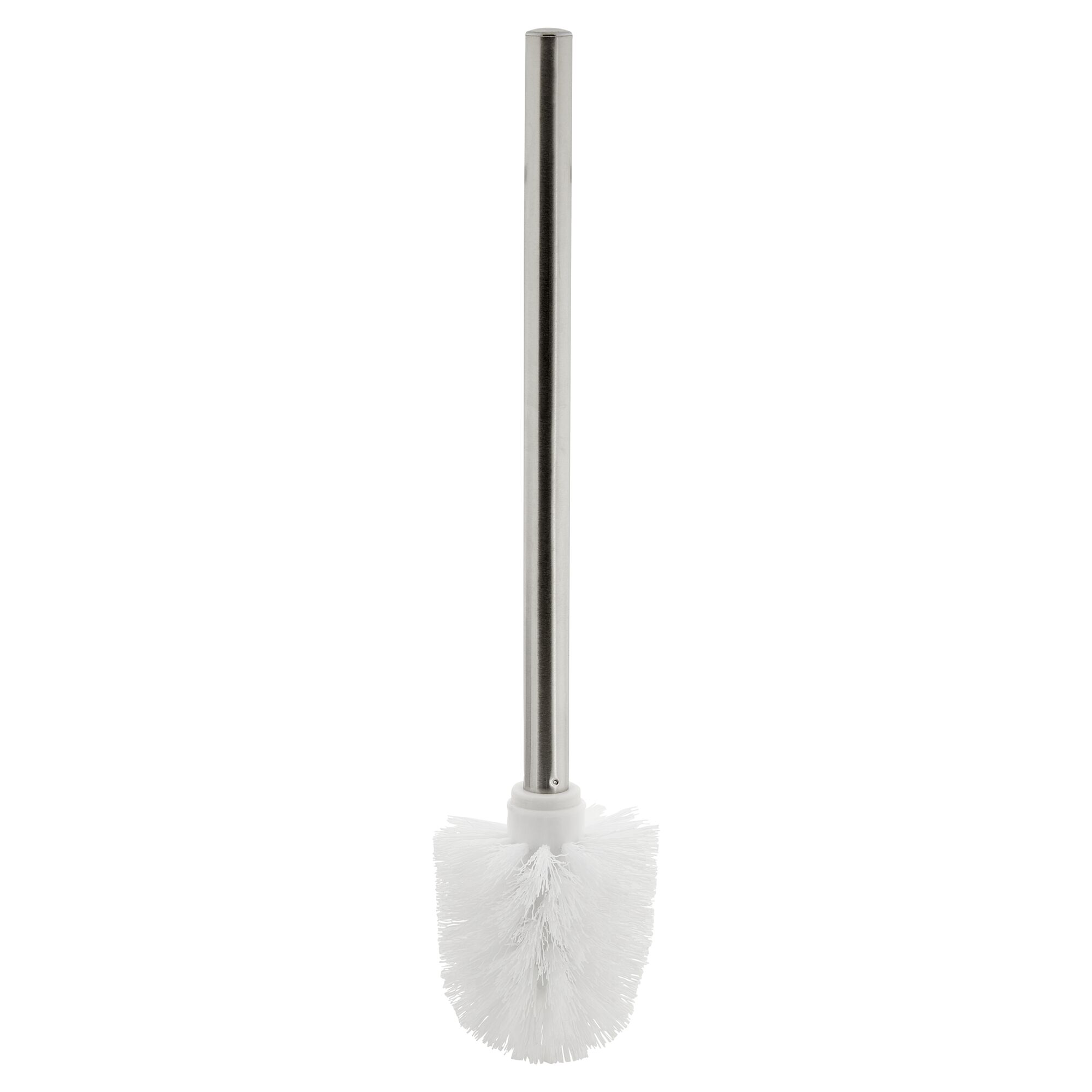 WC-Bürste mit weißem Bürstenkopf und Edelstahlstiel