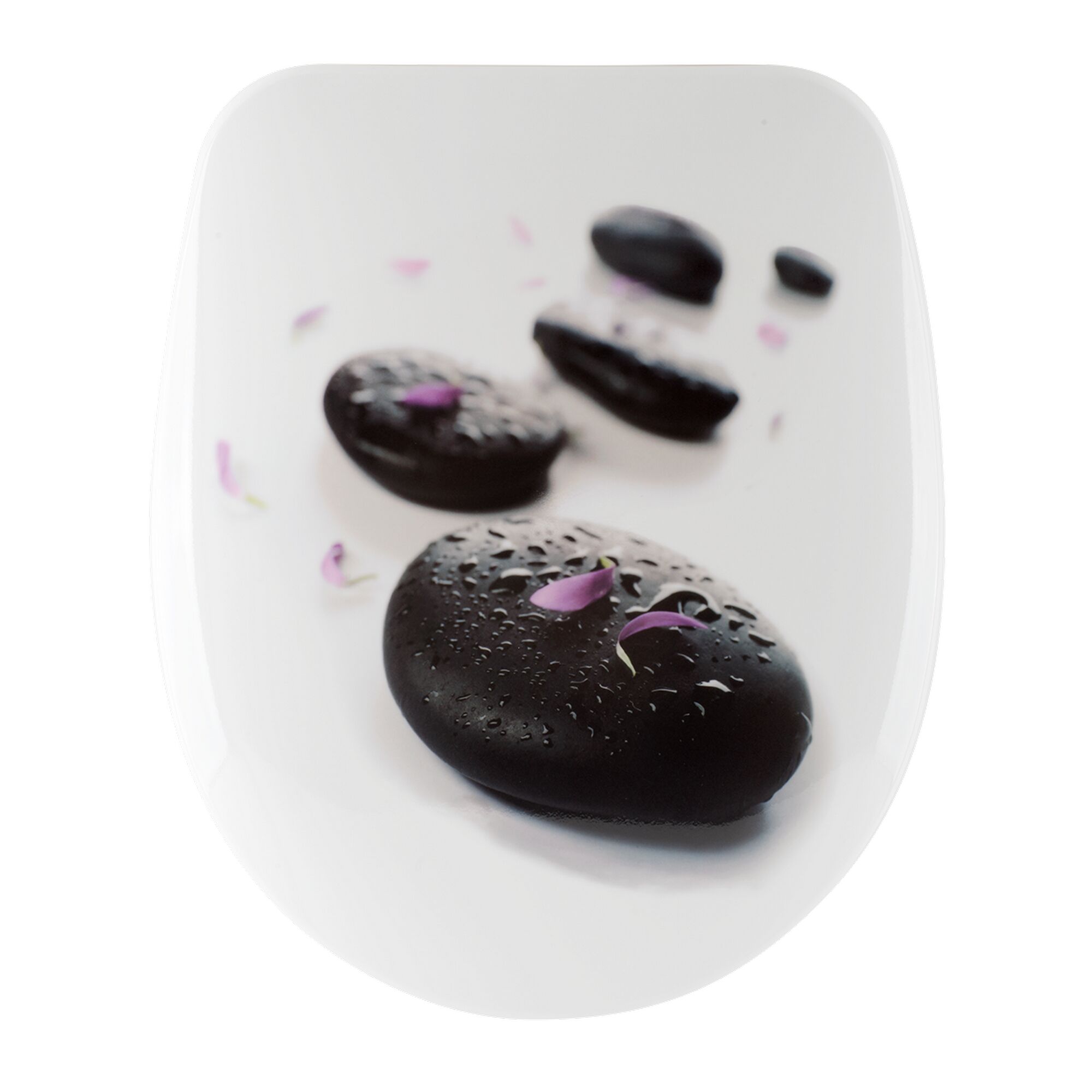 WC-Sitz mit Steinen und Blütenblättern