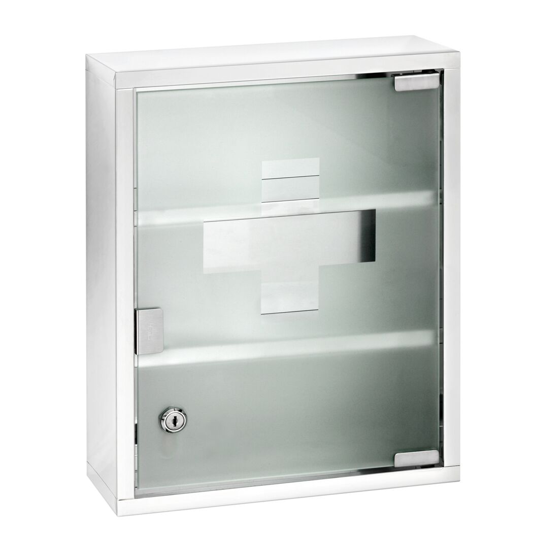 Medikamentenschrank mit Milchglas-Tür und weißem Kreuz