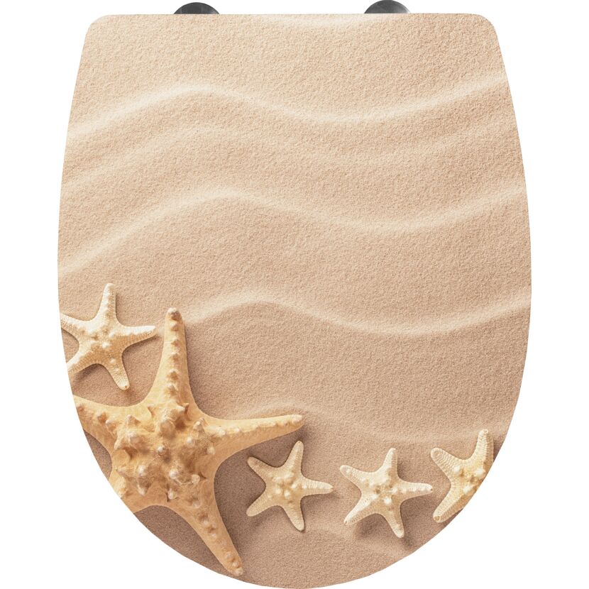 WC-Sitz mit Sand und Seesternen