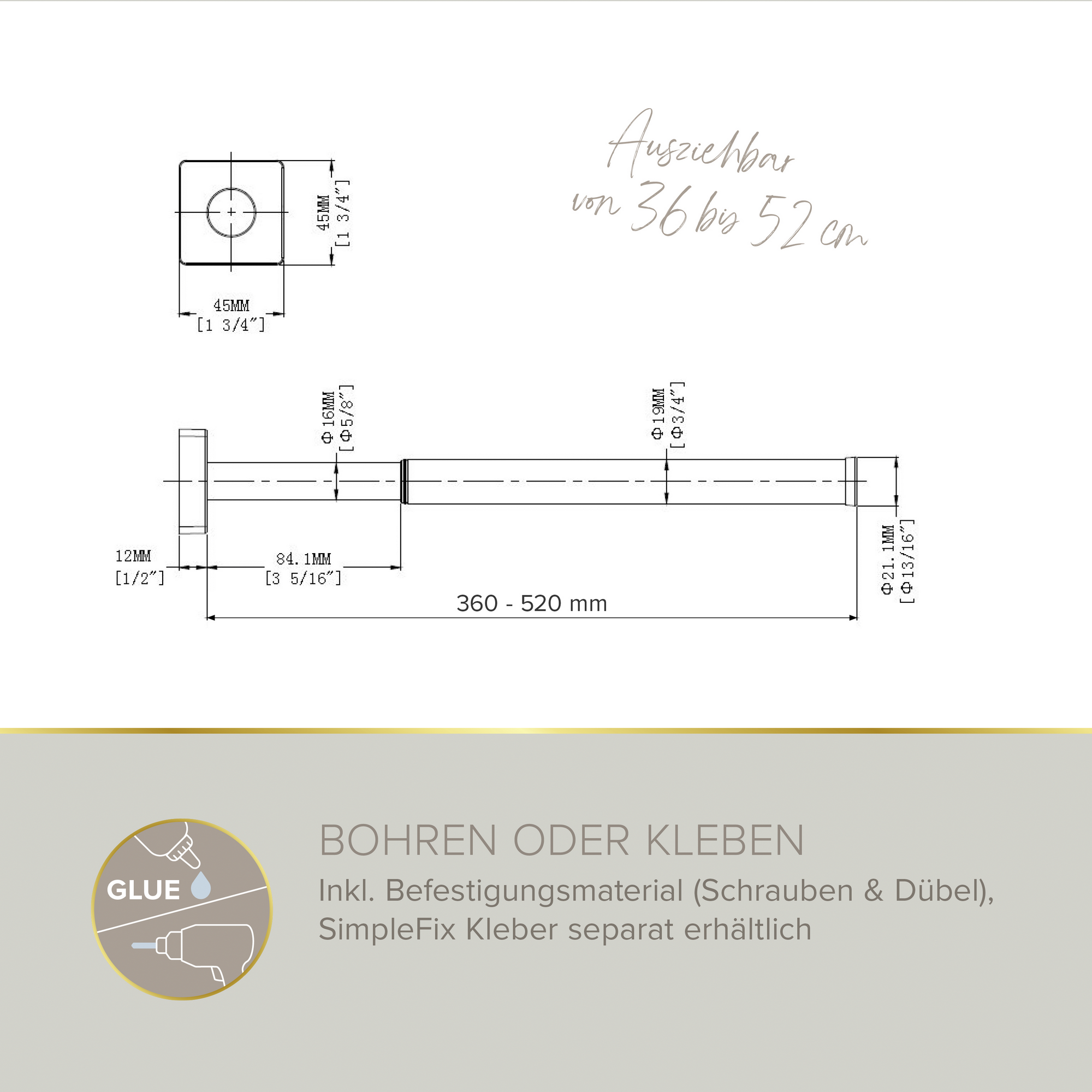 Handtuchhalter 'Soulution' verchromt 37-52 cm