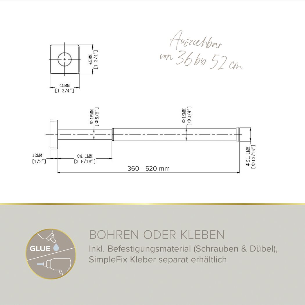 Handtuchhalter 'Soulution' verchromt 37-52 cm