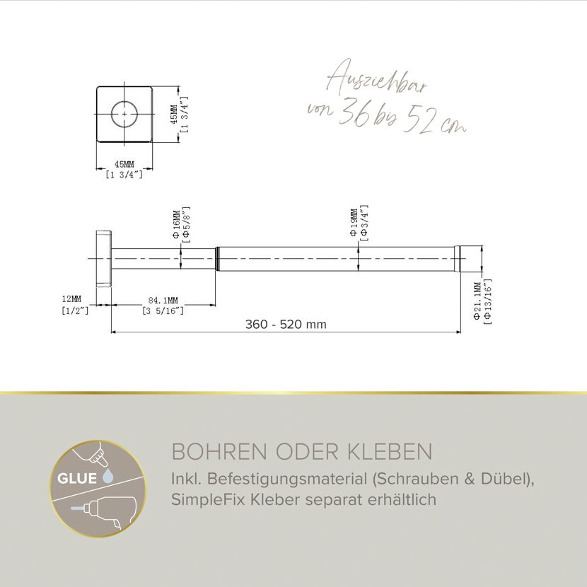 Handtuchhalter 'Soulution' verchromt 37-52 cm