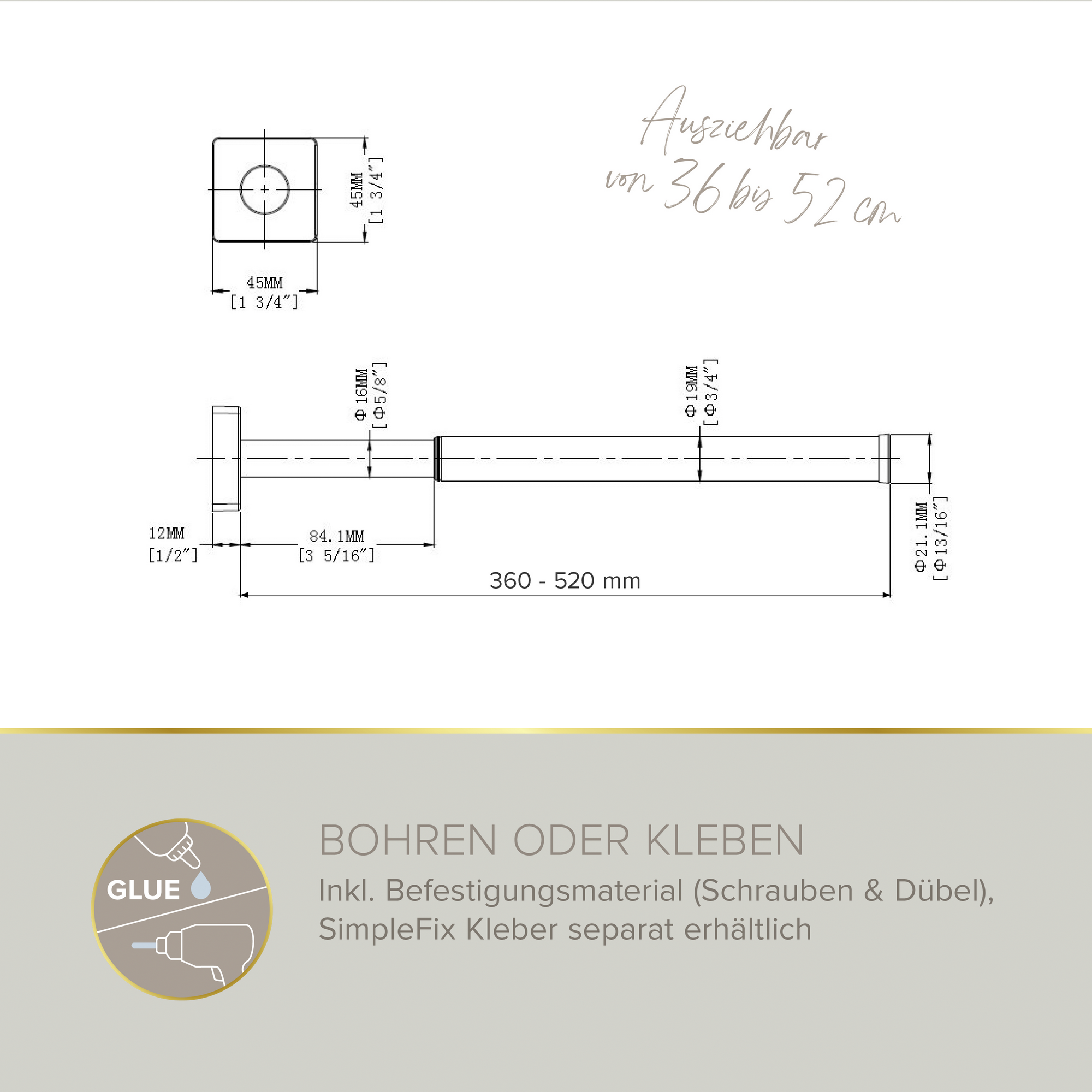 Handtuchhalter 'Soulution' nickelfarben 37-52 cm