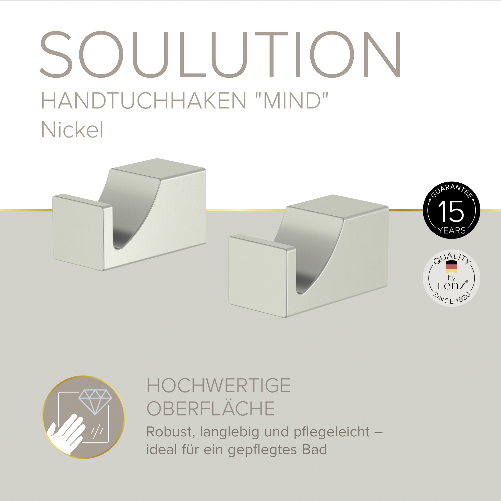 Handtuchhaken 'Soulution' eckig nickelfarben 2 Stück