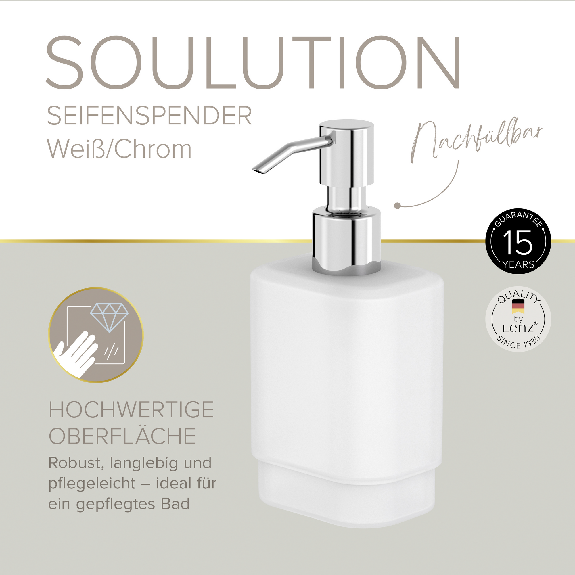 Seifenspender 'Soulution' eckig verchromt/weiß
