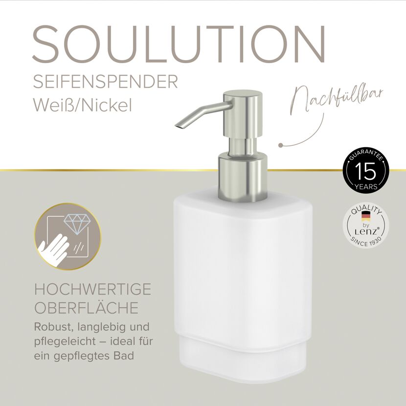 Seifenspender 'Soulution' eckig nickelfarben/weiß
